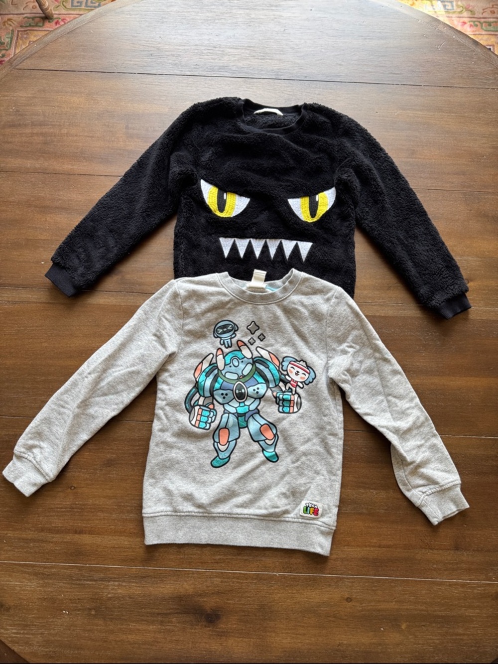 Two Size 6-8Y H&M long sleeve sweatshirts Toca Life x H&M robots fuzzy monster